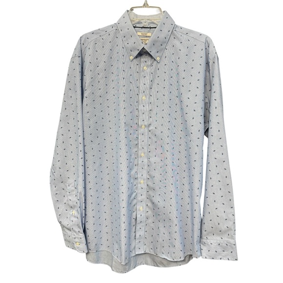 Jos. A. Bank 1905 Slim Fit Dress Shirt Blue Stripe Leaf Print Non Iron Cotton - Picture 1 of 5